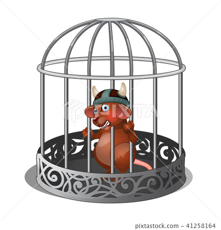 Mouse in the cage bares his teeth isolated on white background. Vector illustration. Mouse in the cage bares his teeth isolated on white background. Vector illustration. 41258164