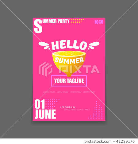 Vector Hello Summer Beach Party vertical A4 poster Design template or mock up with fresh lemon on Vector Hello Summer Beach Party vertical A4 poster Design template or mock up with fresh lemon on 41259176