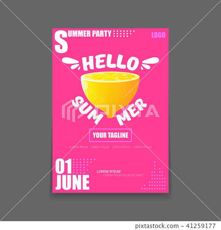 Vector Hello Summer Beach Party vertical A4 poster Design template or mock up with fresh lemon on Vector Hello Summer Beach Party vertical A4 poster Design template or mock up with fresh lemon on 41259177