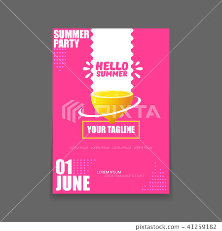Vector Hello Summer Beach Party vertical A4 poster Design template or mock up with fresh lemon on Vector Hello Summer Beach Party vertical A4 poster Design template or mock up with fresh lemon on 41259182