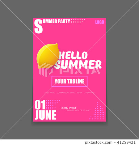 Vector Hello Summer Beach Party vertical A4 poster Design template or mock up with fresh lemon on 41259421