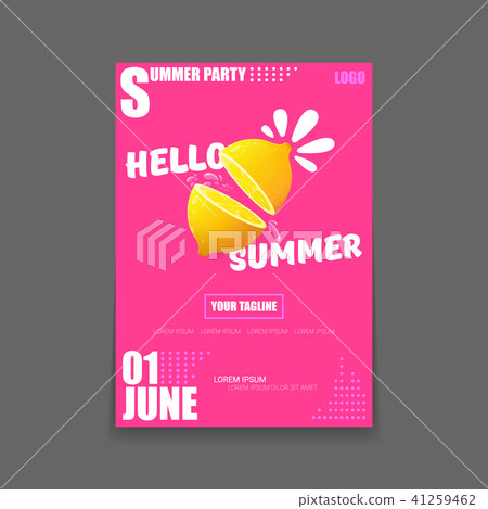 Vector Hello Summer Beach Party vertical A4 poster Design template or mock up with fresh lemon on Vector Hello Summer Beach Party vertical A4 poster Design template or mock up with fresh lemon on 41259462