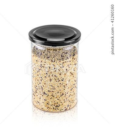 bottle of white quinoa seeds organic food 41260160