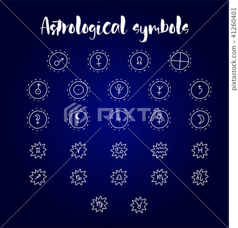 Astrology doodle symbols. Set of astrological graphic design elements. 41260401