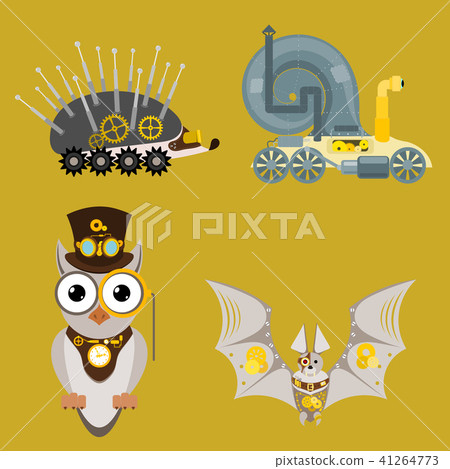 Stylized metal steampunk mechanic robots animals machine steam gear insect punk art machinery vector Stylized metal steampunk mechanic robots animals machine steam gear insect punk art machinery vector 41264773