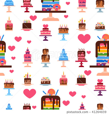 Wedding or Birthday pie cakes flat sweets dessert bakery ceremony delicious seamless pattern 41264839