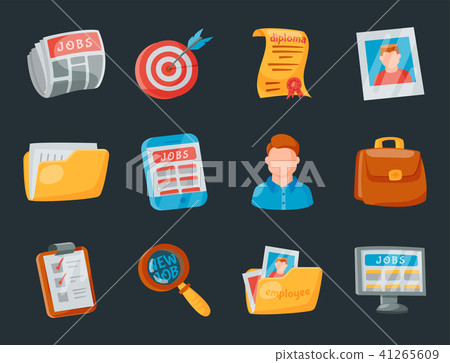 Vector job search icon set office concept human recruitment employment work illustration. Vector job search icon set office concept human recruitment employment work illustration. 41265609