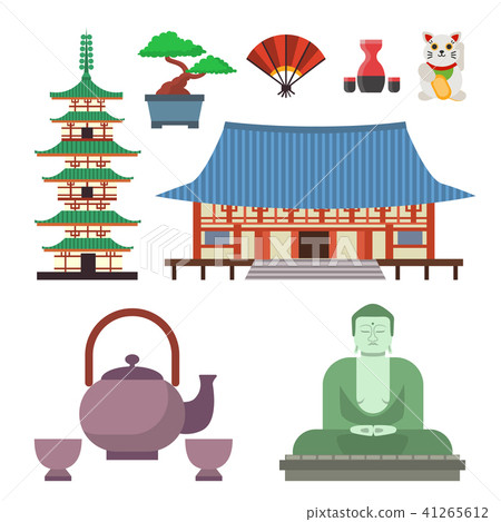 Vector flat colored symbols of Japan travel and asia tourism design packaging fabric traditional Vector flat colored symbols of Japan travel and asia tourism design packaging fabric traditional 41265612