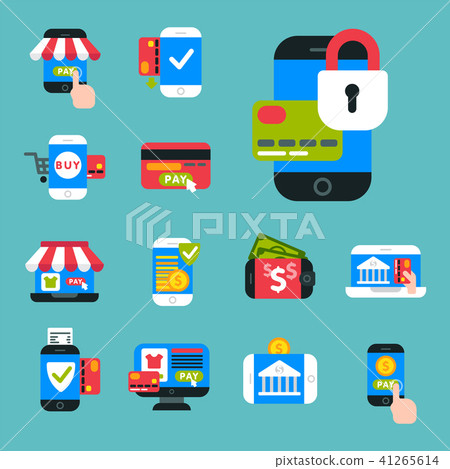 Mobile payments icons vector smartphone transaction ecommerce wallet wireless connection banking Mobile payments icons vector smartphone transaction ecommerce wallet wireless connection banking 41265614