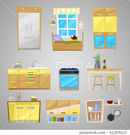 Kitchen interior vector furniture and home appliance of dining room in furnished interior Kitchen interior vector furniture and home appliance of dining room in furnished interior 41265622