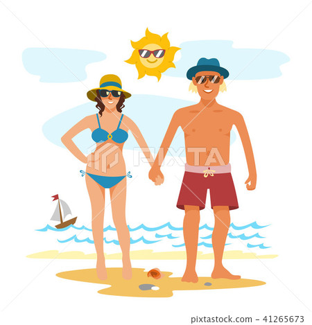 Man and woman couple vacation summer time on the beach sand tropical nature vector illustration. Man and woman couple vacation summer time on the beach sand tropical nature vector illustration. 41265673