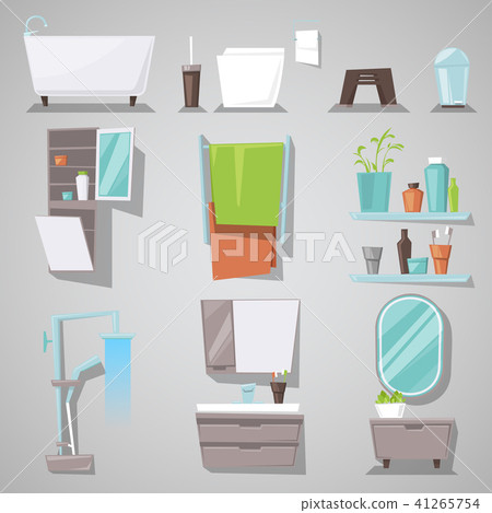 Bathroom interior vector bathtub and shower with mirror furniture in bathhouse illustration set of 41265754