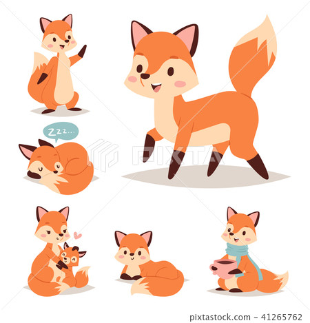 Fox Character Doing Different Foxy Activities 插圖素材 圖庫