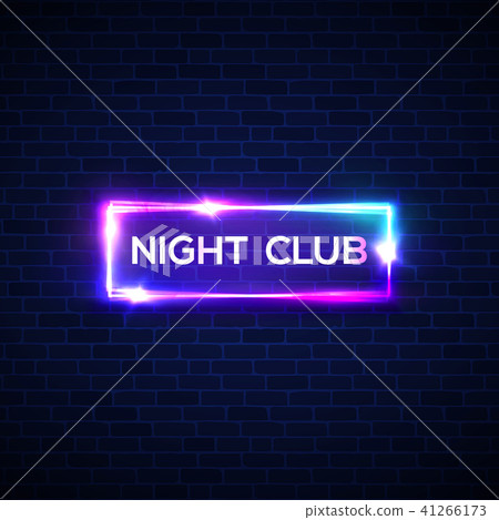 Night club neon sign on brick wall. 3d retro... - Stock Illustration ...