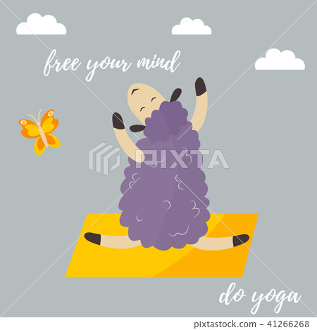 Cute Cartoon Sheep Doing Some Yoga Exercises Stock Illustration