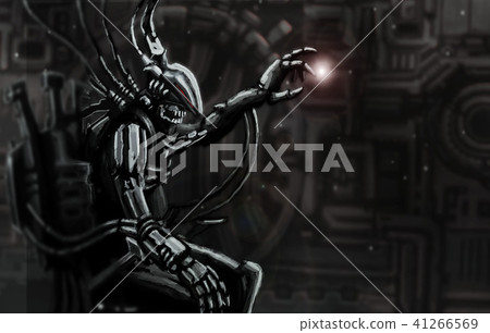 Alien astronaut sits in suit on his iron throne 41266569