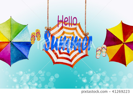 Hello summer watercolor painting colorful umbrella 41269223