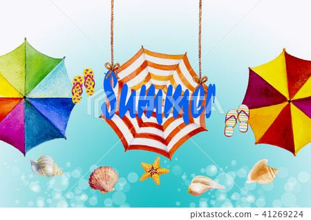 Hello summer watercolor painting colorful umbrella 41269224