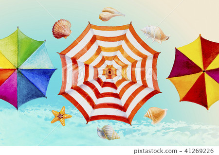 Hello summer watercolor painting colorful umbrella 41269226