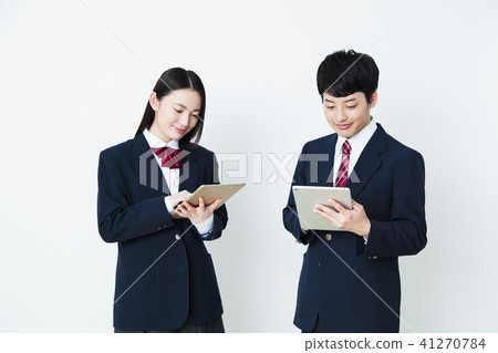 High school student study school tablet female friend male couple High school student study school tablet female friend male couple 41270784