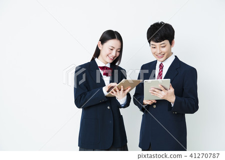 High school student study school tablet female friend male couple 41270787