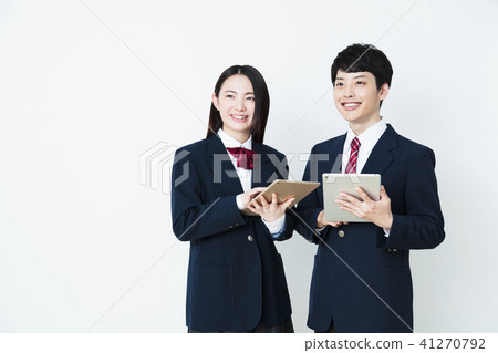 High school student study school tablet female friend male couple 41270792