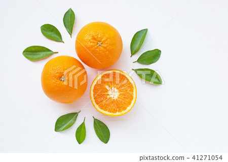 Fresh orange citrus fruit  with leaves 41271054