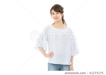 Young lady smiling hands waist pose 41273175