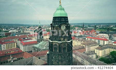 Aerial view of Dresden City Hall clock tower and the cityscape, Germany Aerial view of Dresden City Hall clock tower and the cityscape, Germany 41274404