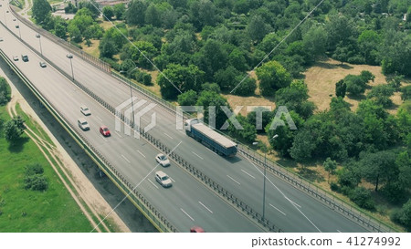 Aerial flyby view of highway traffic 41274992