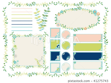 Scandinavian style blue green base ivy & flower frame, stamp, line set 41275743