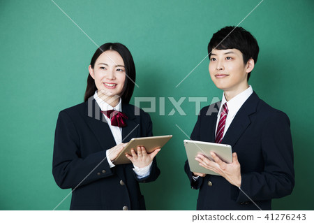 High school student study school female friend blackboard male couple High school student study school female friend blackboard male couple 41276243