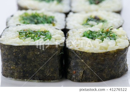 Japanese food restaurant, sushi maki gunkan roll plate or platter set. Sushi set and composition Japanese food restaurant, sushi maki gunkan roll plate or platter set. Sushi set and composition 41276522