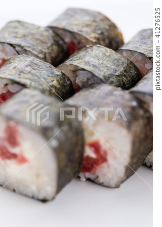 Japanese food restaurant, sushi maki gunkan roll plate or platter set. Sushi set and composition Japanese food restaurant, sushi maki gunkan roll plate or platter set. Sushi set and composition 41276525
