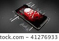 Red pirate skull on smartphone screen, mobile hack 41276933