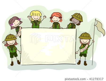 Stickman Kids Board Girl Scouts Illustration 41278317
