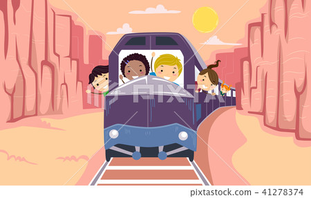 Stickman Kids Canyon Tour Train Illustration 41278374