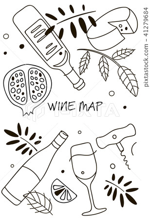 Wine composition. Line art graphic. Restaurant template. Vector illustration Wine composition. Line art graphic. Restaurant template. Vector illustration 41279684