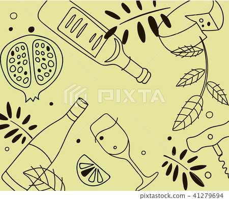 Wine composition. Line art graphic. Restaurant template. Vector illustration 41279694
