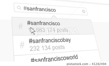 San Francisco hashtag search through social media posts. 3D rendering San Francisco hashtag search through social media posts. 3D rendering 41282494