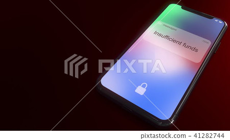 Insufficient funds pops up on the screen of a modern smartphone. Conceptual 3D rendering Insufficient funds pops up on the screen of a modern smartphone. Conceptual 3D rendering 41282744