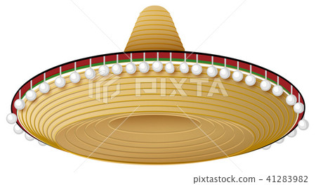 Straw mexican hat with wide brim and decorations 41283982
