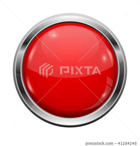 Red button with chrome frame. Round glass shiny... - Stock Illustration ...