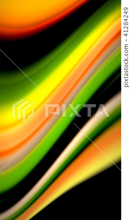 Fluid rainbow colors on black background, vector wave lines and swirls 41284249