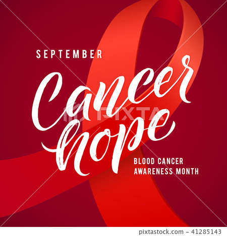 Cancer hope. Blood Cancer Awareness Label. Vector Tamplate with Red Ribbon - Symbol of Cancer Fight Cancer hope. Blood Cancer Awareness Label. Vector Tamplate with Red Ribbon - Symbol of Cancer Fight 41285143