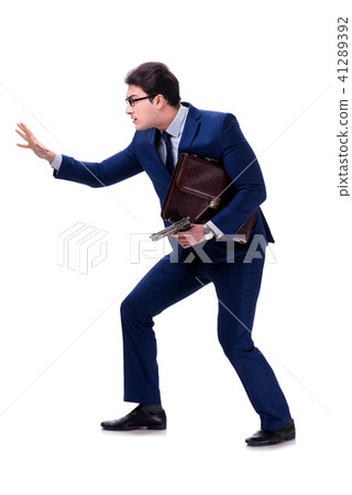 Businessman with gun isolated on white background 41289392