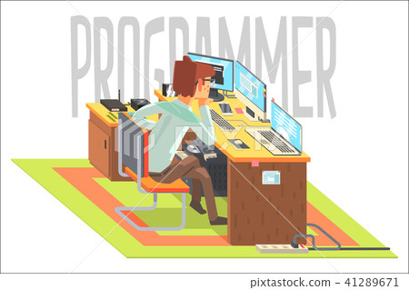 Hacker, working at a laptop, vector illustration Hacker, working at a laptop, vector illustration 41289671