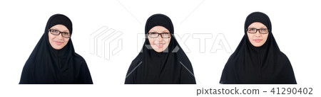 Woman with muslim burqa isolated on white Woman with muslim burqa isolated on white 41290402