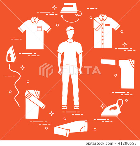Silhouette of a man, irons and different clothes 41290555