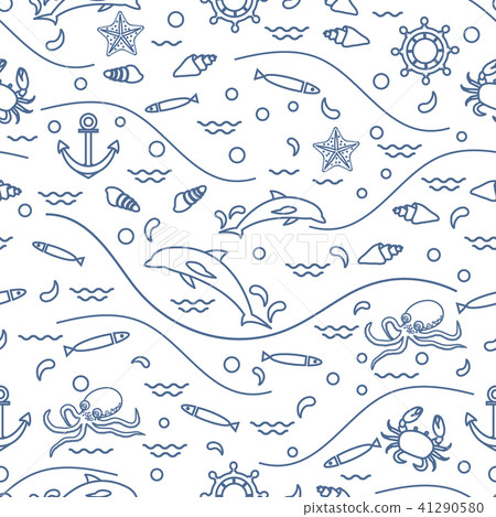 Cute seamless pattern with dolphins, octopus, Cute seamless pattern with dolphins, octopus, 41290580